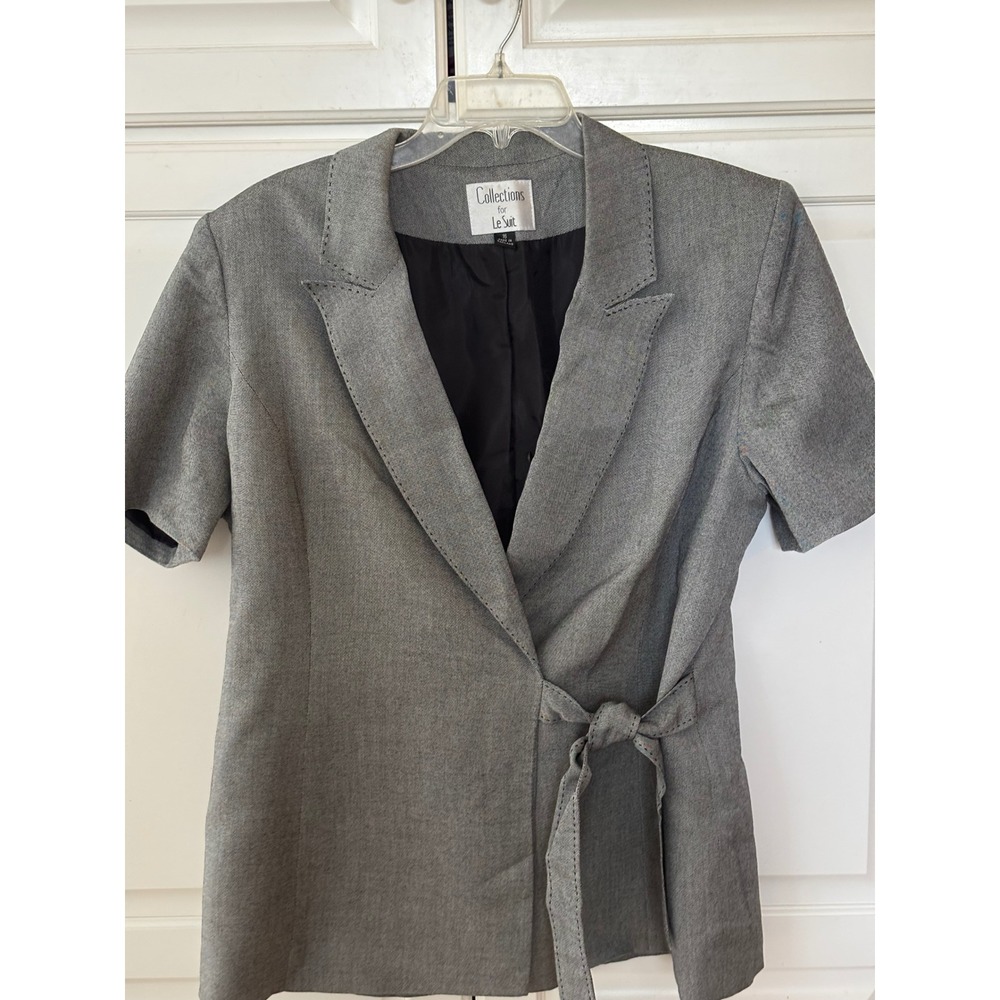 Collections for Le Suit Gray Short Sleeve Wrap Blazer Tie Front Jacket Size 16
